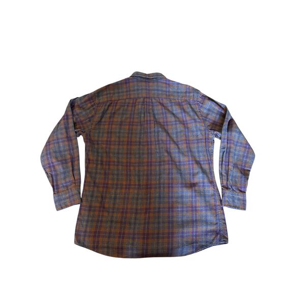 Peter Millar Men’s Cotton Plaid Flannel Brown/Blue Shirt Size L Preppy Mountain - Picture 4 of 8